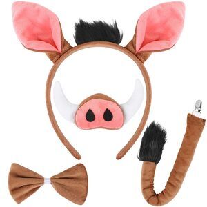 7375 Plush Pig Ears Headband With Nose Tie Tail,horns Headband
